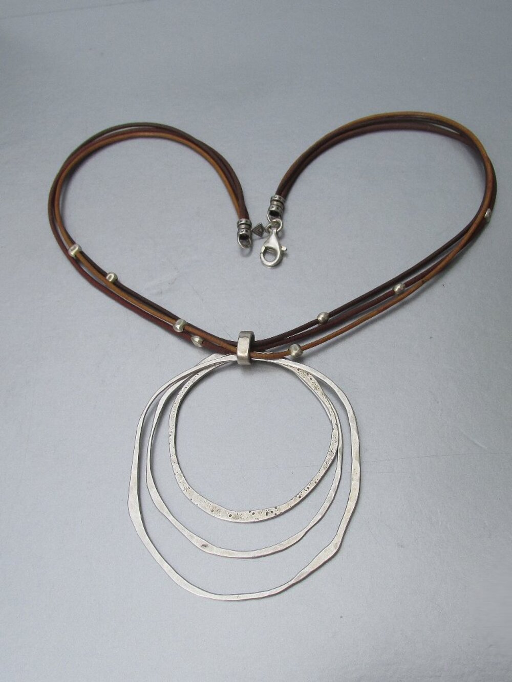 SILPADA Sterling Hammered 3 Circle Pendant S2210 & 3 Strand Cord Necklace N1833